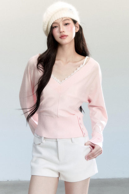 Lazy V-Neck Knit Top