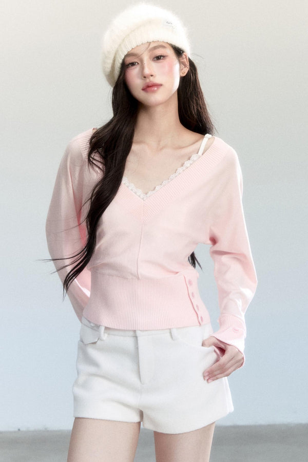 Lazy V-Neck Knit Top