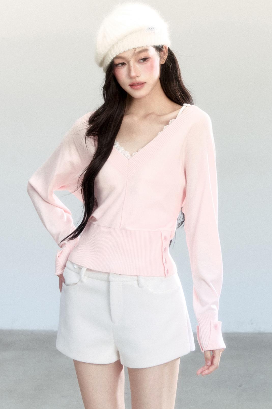 Lazy V-Neck Knit Top