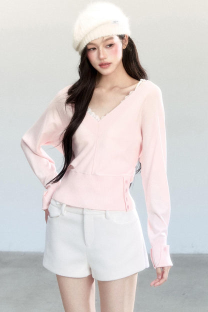 Lazy V-Neck Knit Top