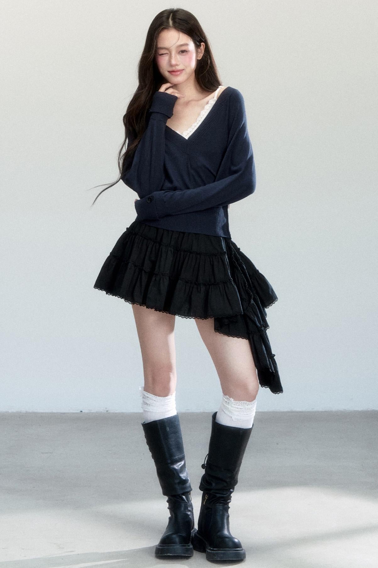 Lazy V-Neck Knit Top