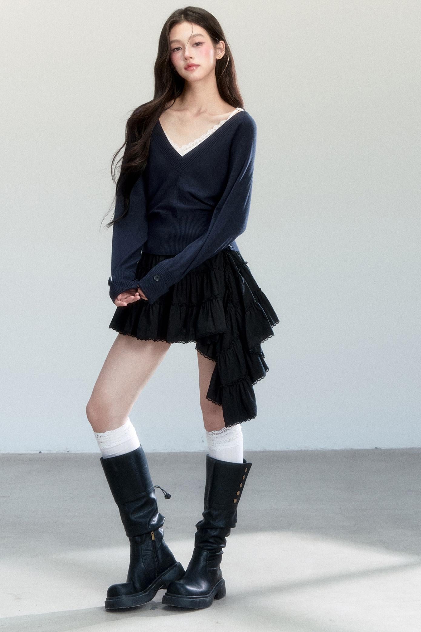 Lazy V-Neck Knit Top