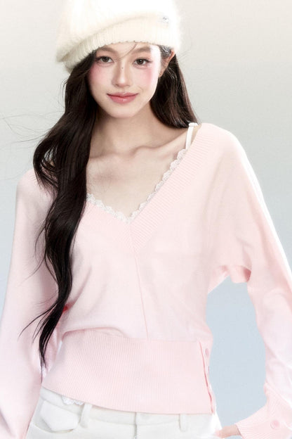 Lazy V-Neck Knit Top