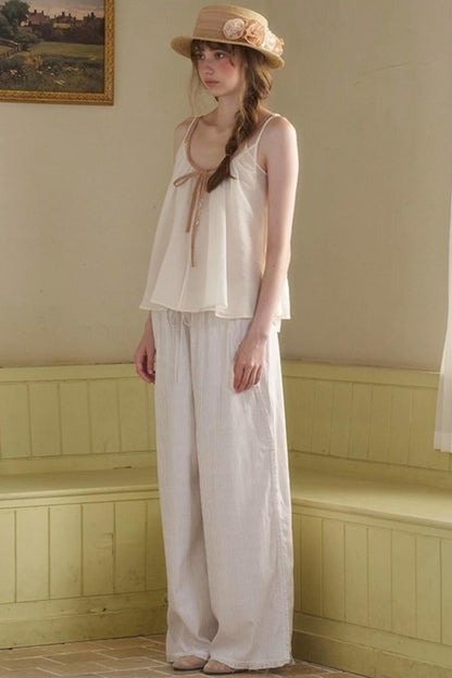 White Lace-up Camisole Set