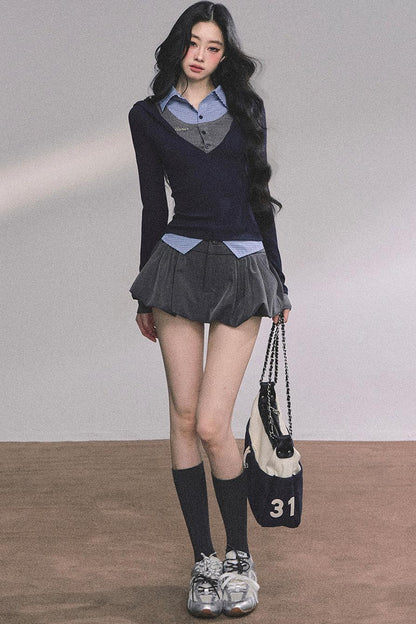 Autumn Plaid Knitted Polo Shirt