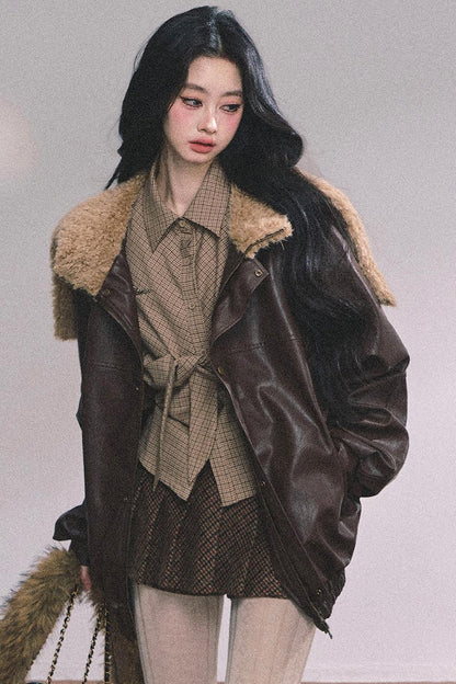 Autumn Navy Lambswool Leather Jacket