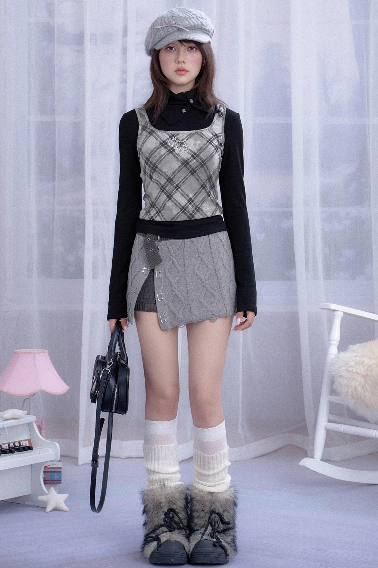 Gray Rhombus Sweater Skirt