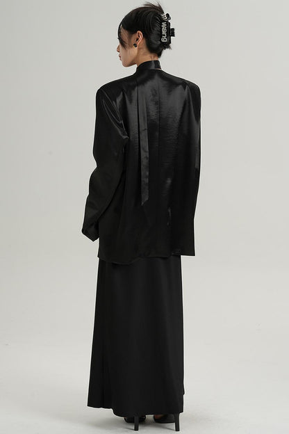 Glossy V-Neck Drape Jacket