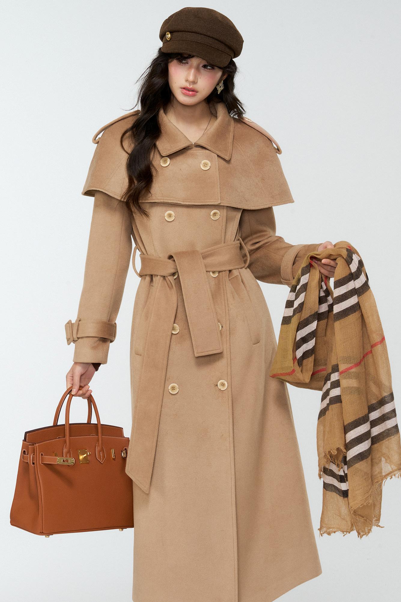 Coffee-Colored Woolen Cloak Coat Set-Up
