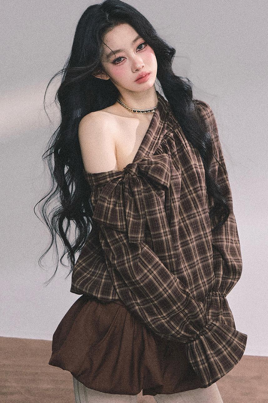 French Bow Plaid Shirt