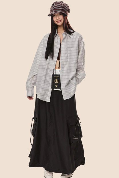 EZEK 아메리칸 레트로 더블 칼라 체크 셔츠 여성용 루즈 슬림 셔츠 재킷 봄 신상 트렌디 브랜드 