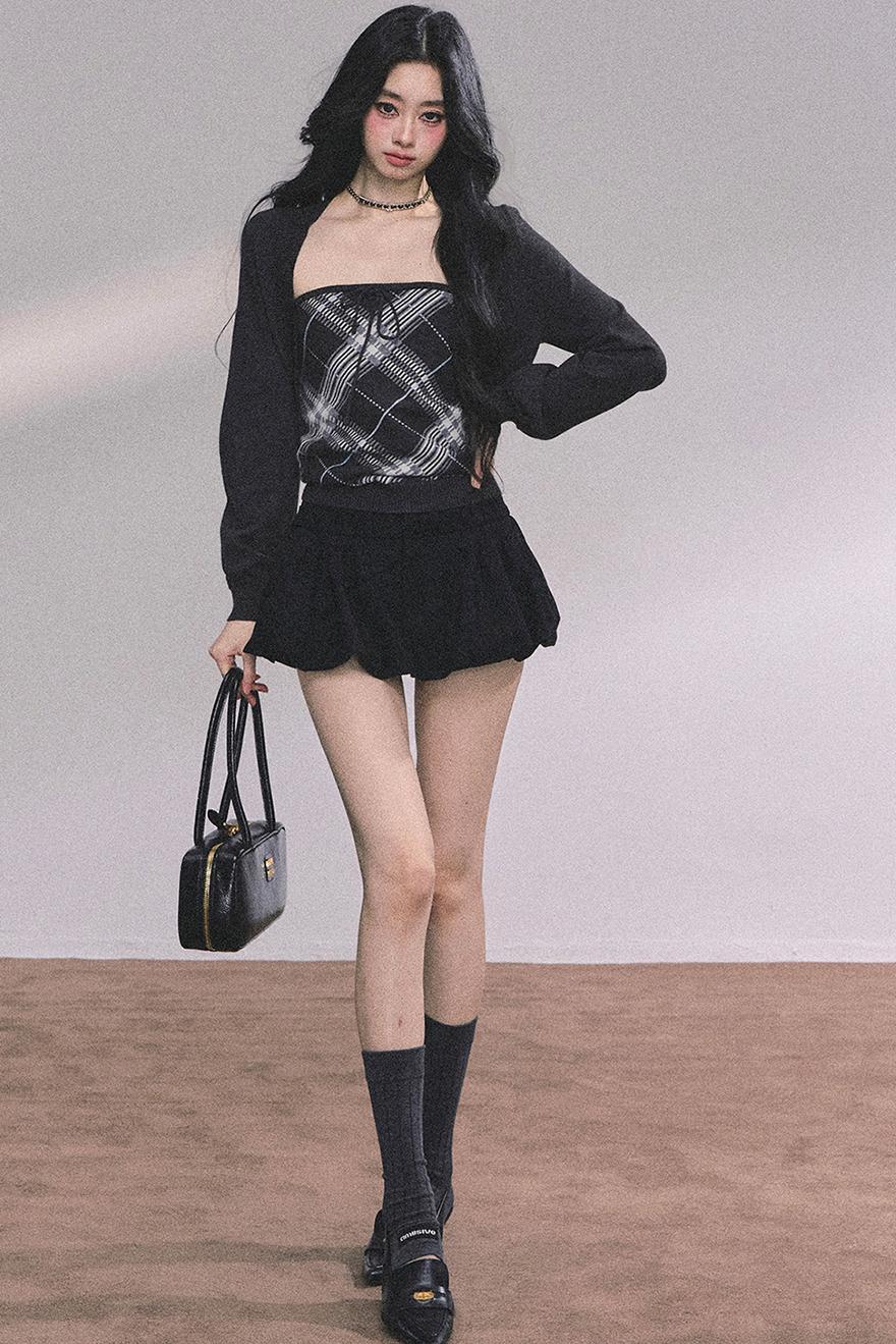 American Plaid Knitted Sweater Womens Two-Piece Set