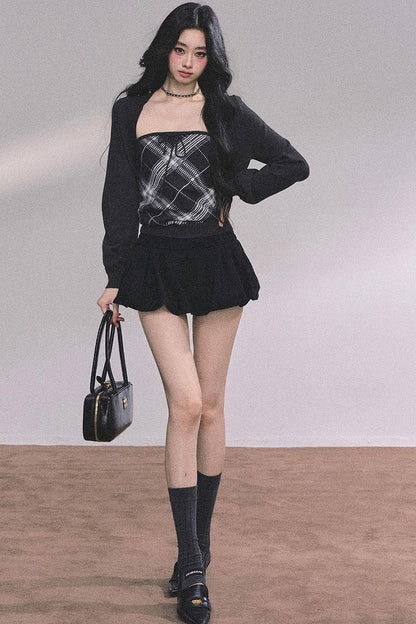 American Plaid Knitted Sweater Womens Two-Piece Set