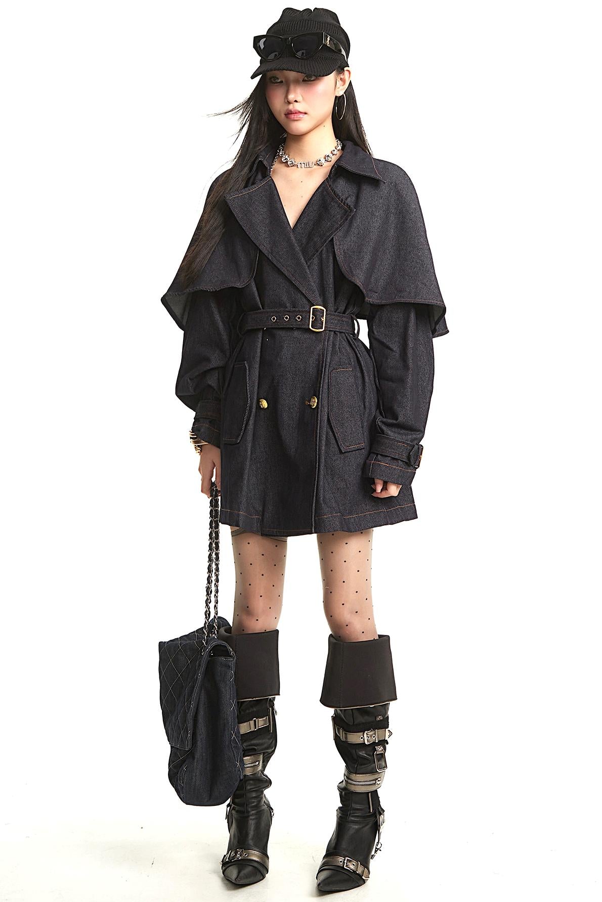 Dark Blue Denim Trench Coat