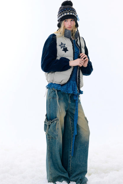 Star Print Color-Blocking Cotton Coat