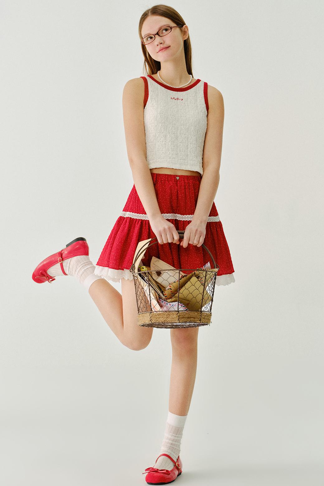 체리 치즈 롤 레이스 조끼 