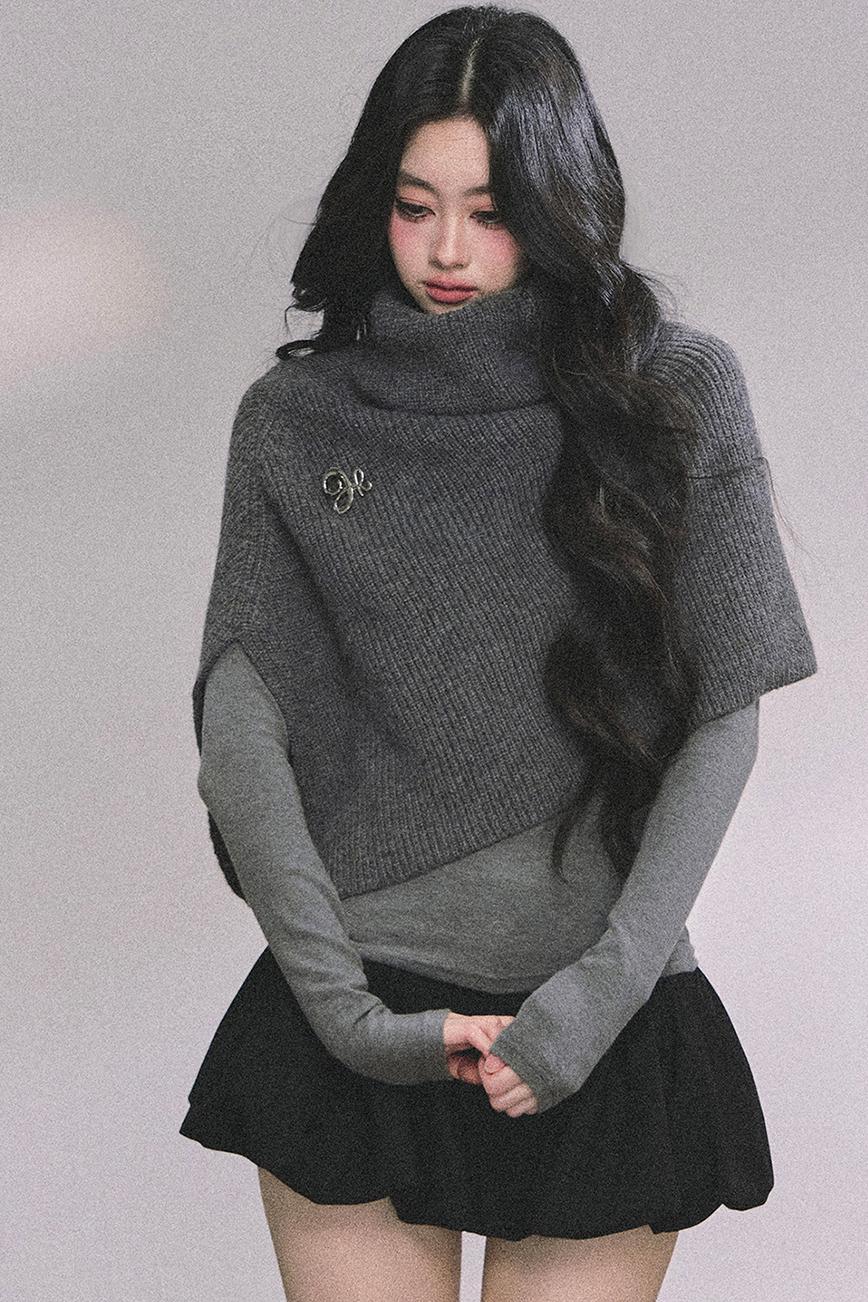 Lightweight Knit Shawl Turtleneck Sweater Set