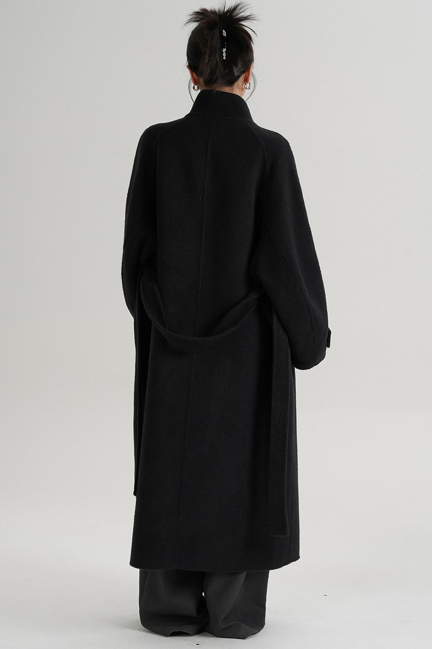 Temperament Diagonal Buckle Wool Coat