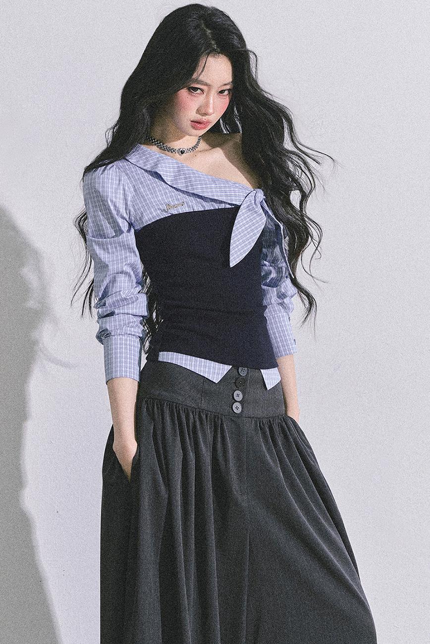 Korean Long-Sleeved Plaid Shirt