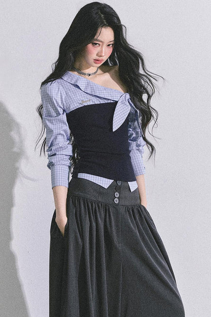 Korean Long-Sleeved Plaid Shirt