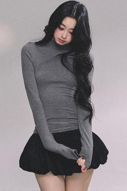 Semi-High-Neck Long-Sleeved Autumn Inner T-Shirt Top