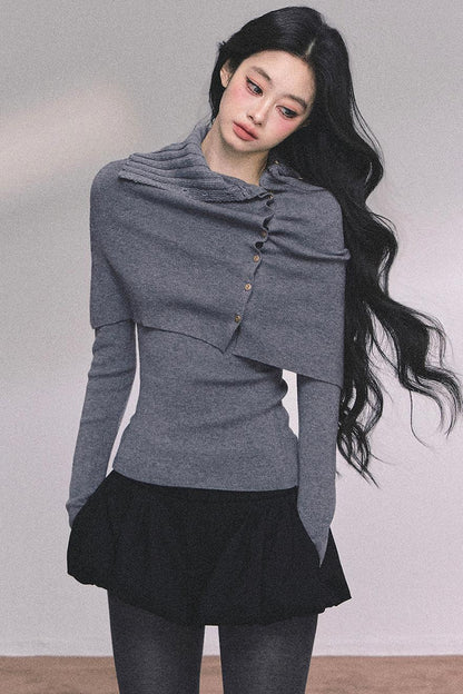Korean Knit T-Shirt Shawl Set