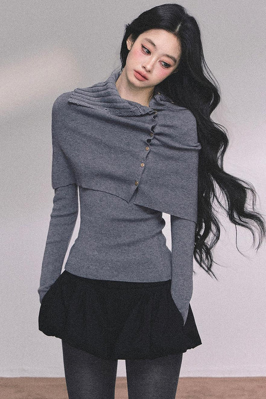 Korean Knit T-Shirt Shawl Set