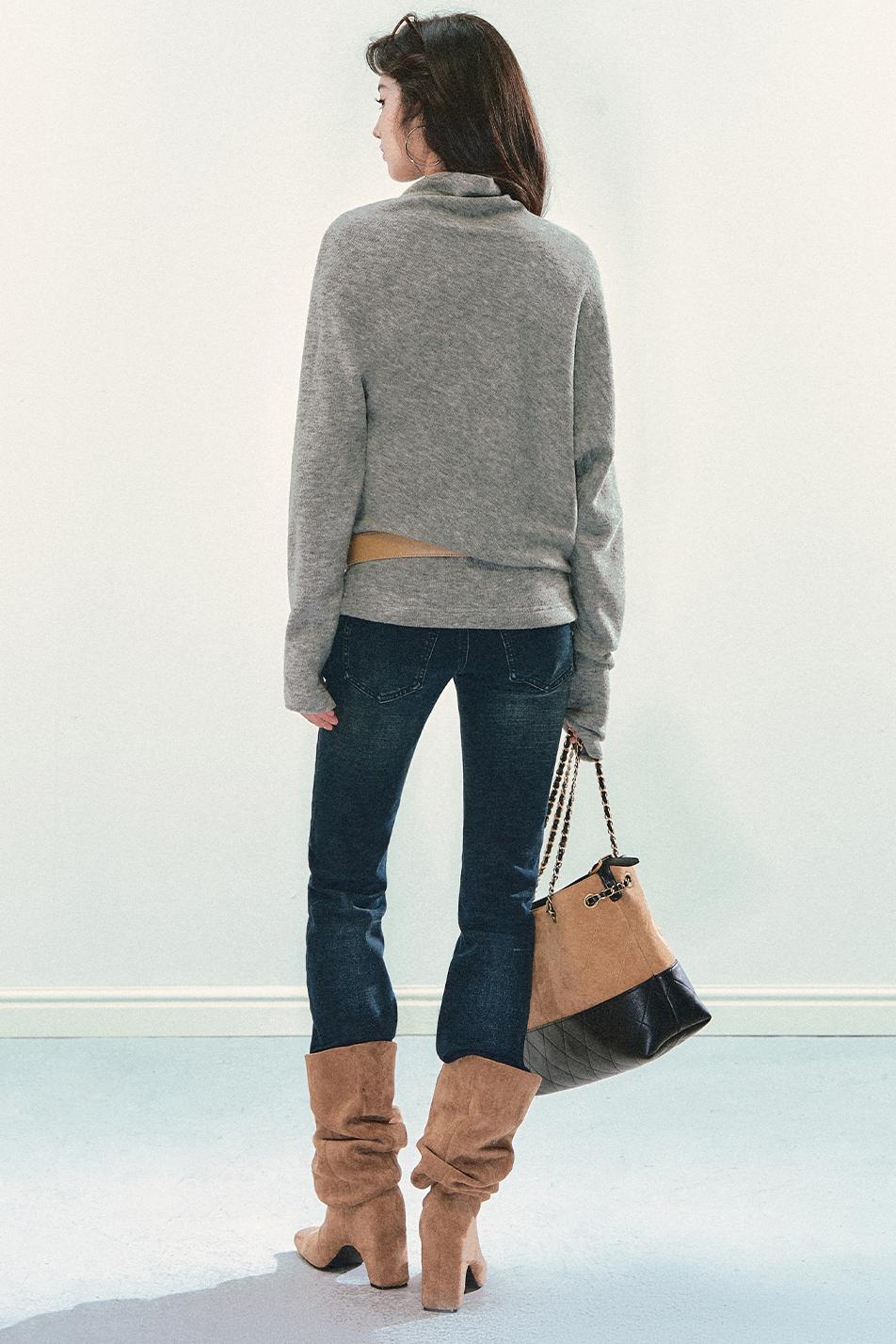 Bat Sleeve Stacked Collar Sweater