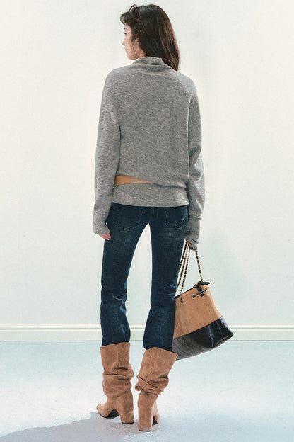 Bat Sleeve Stacked Collar Sweater