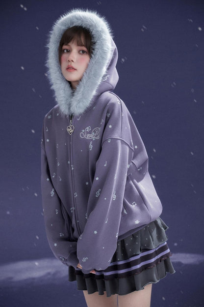 Purple Fleece Hooded Jacket