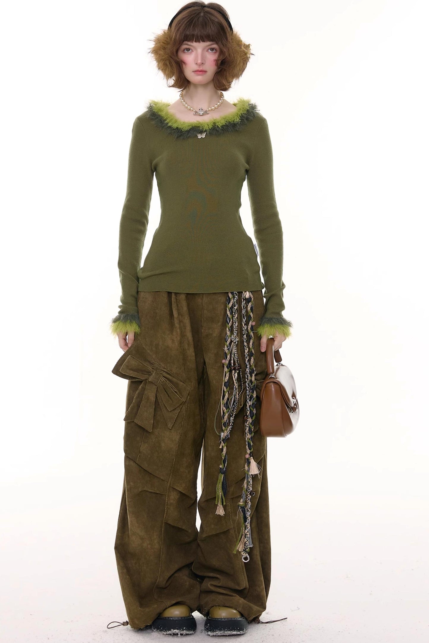 Autumn Retro Bow High Waist Slimming Trousers