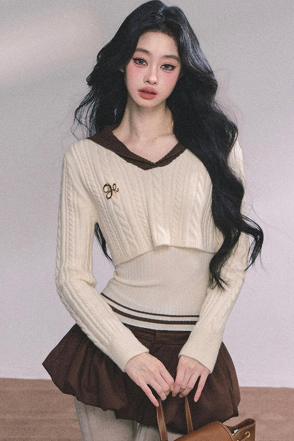 Navy Knitted Sweater Womens Top Set