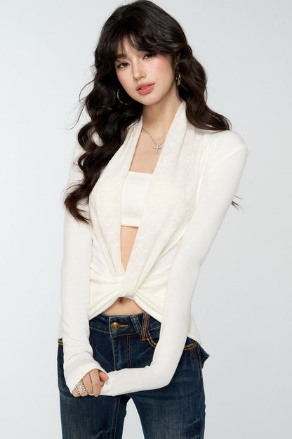 Patchwork Collar Knit Sweater Set