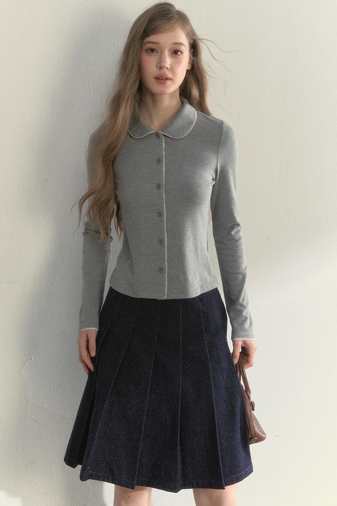 Pink and Gray Doll Collar Top