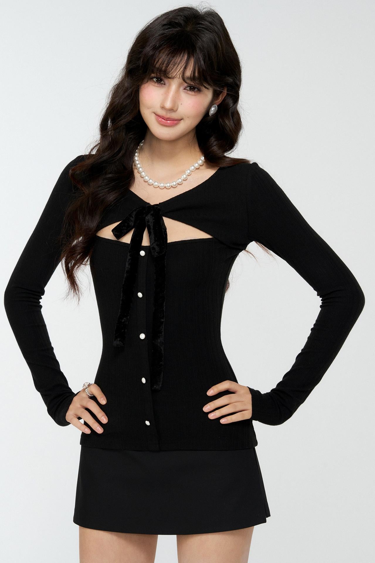 Black Hollow-Out Knitted Sweater