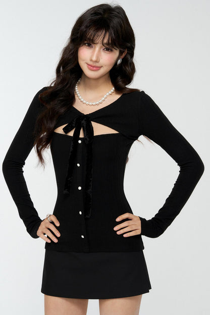 Black Hollow-Out Knitted Sweater