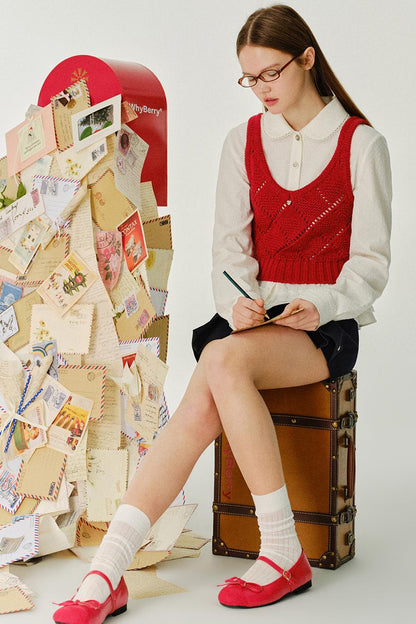 채워진 모찌 울 니트 조끼 