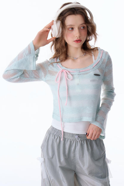 Haze Blue Bow-Detail Sunshade Top