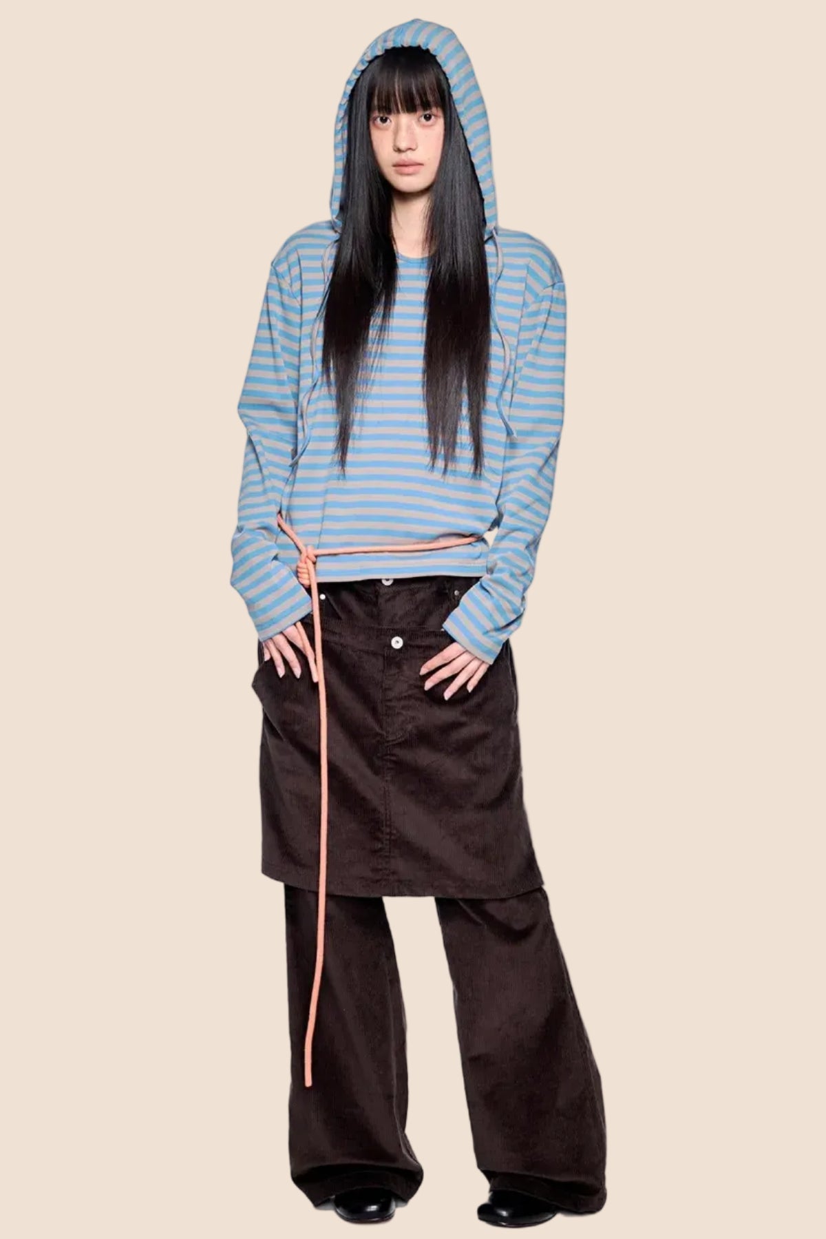 Striped Color-Block Hooded Top