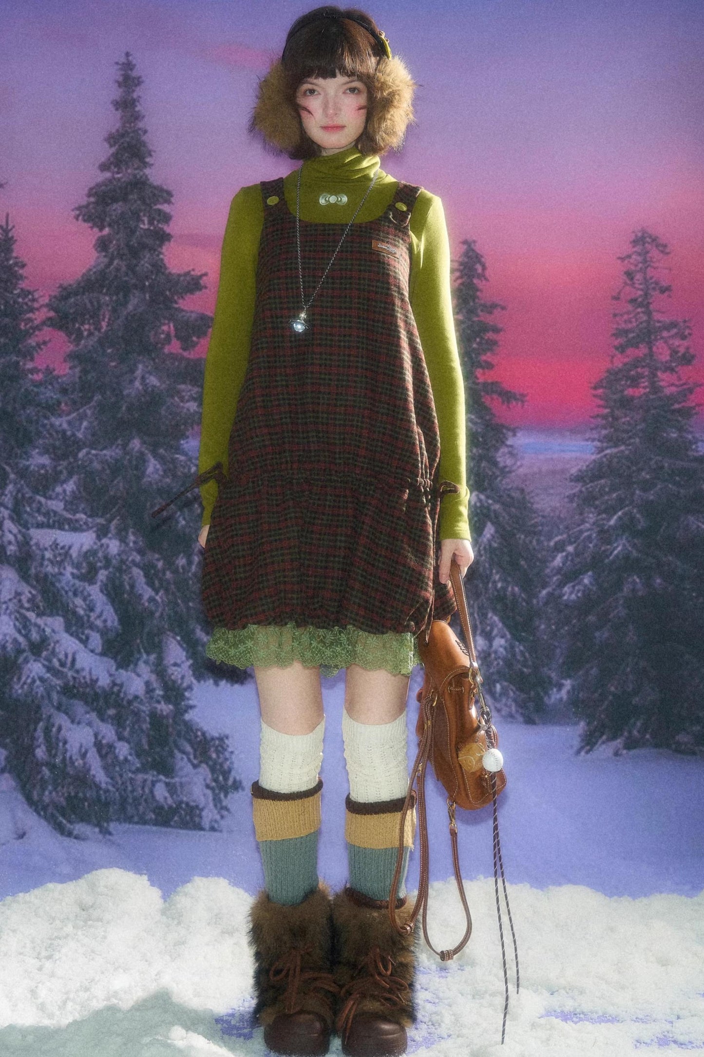 Autumn Retro Lace Plaid Dress