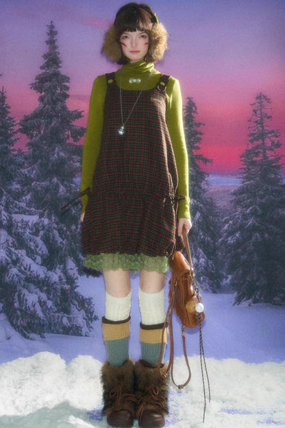 Autumn Retro Lace Plaid Dress