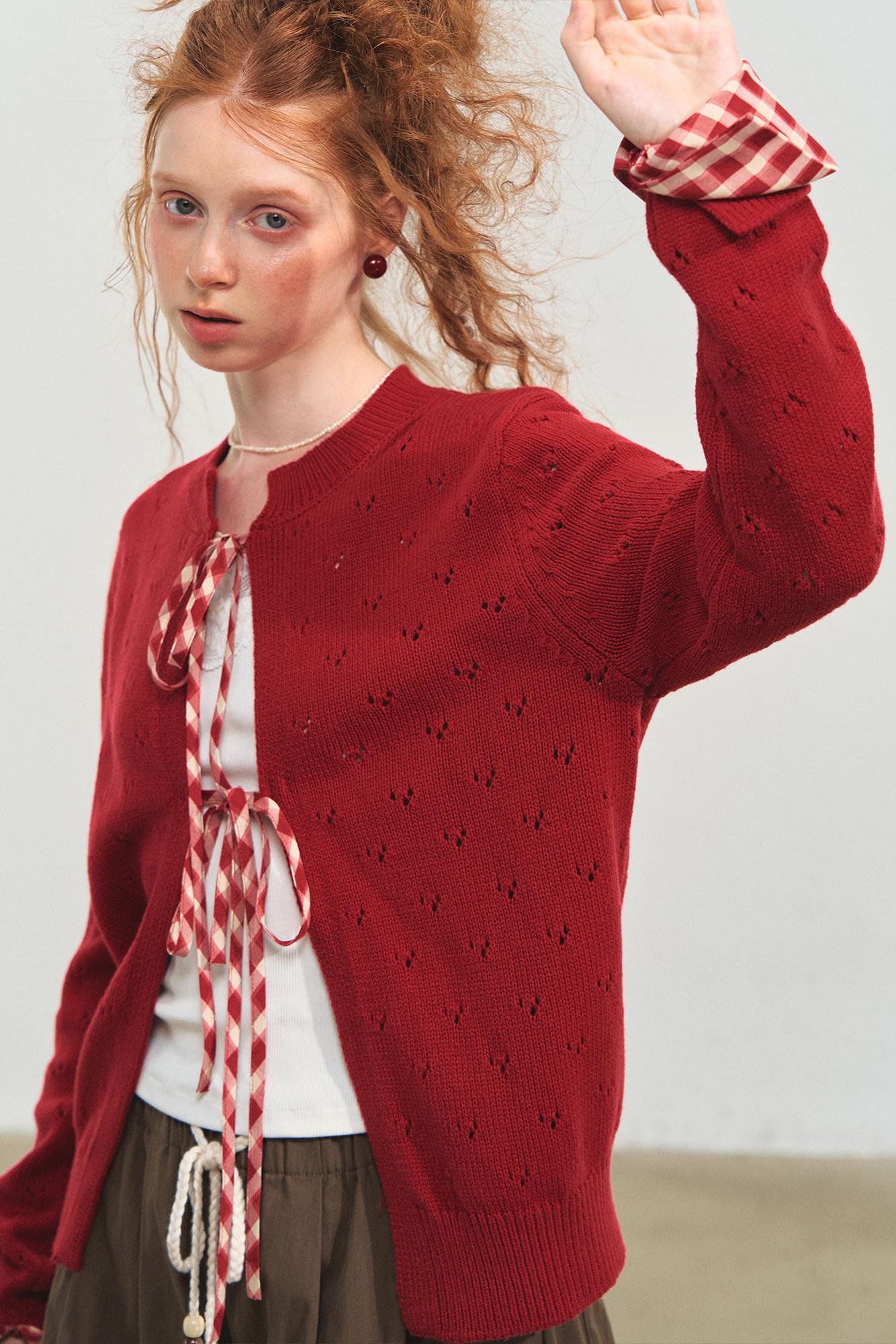 Vintage Plaid Lace-Up Cardigan