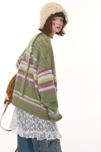 Autumn Winter Color-Blocking Striped V-Neck Sweater