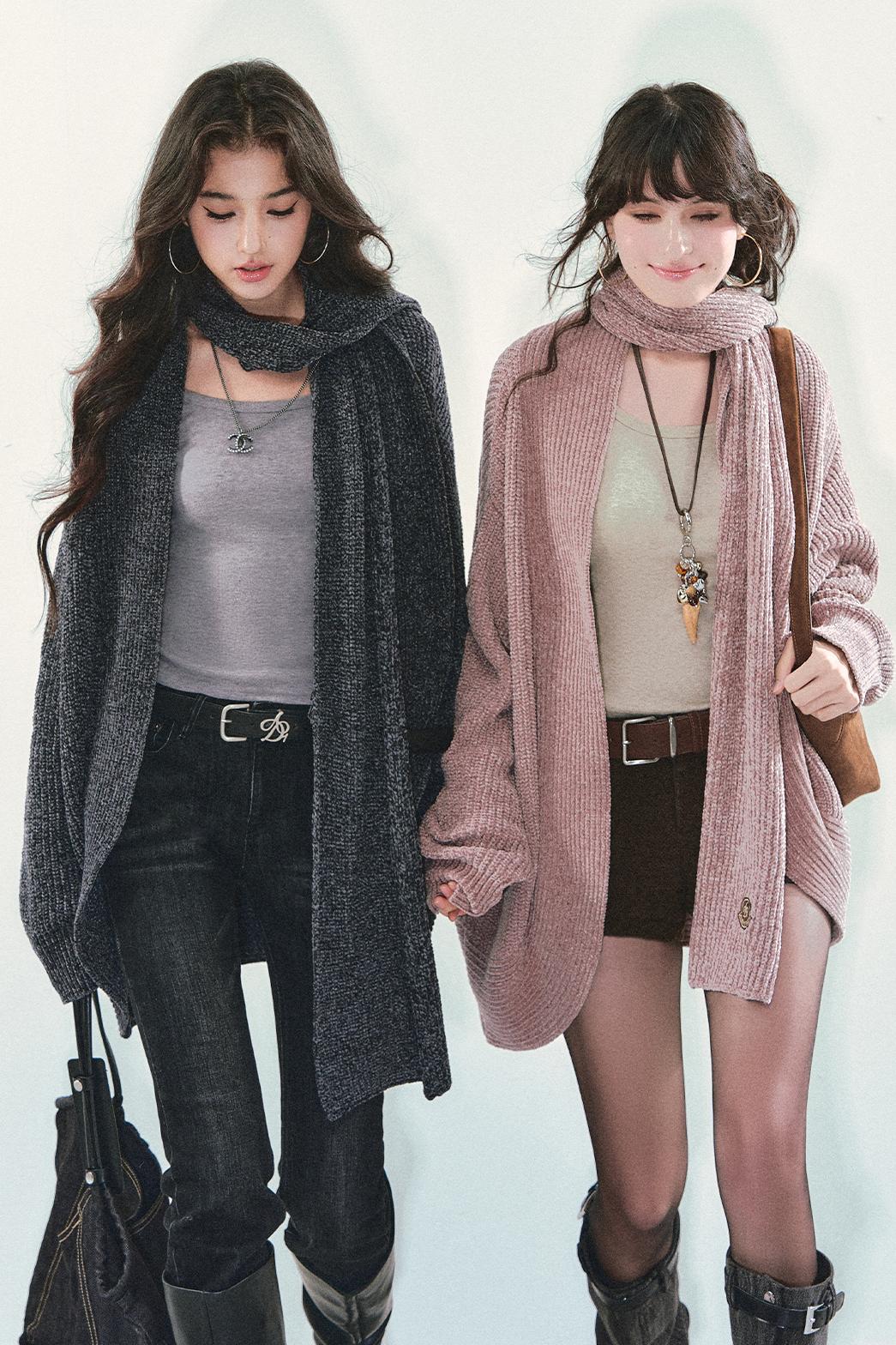 Chenille Knit Scarf Cardigan