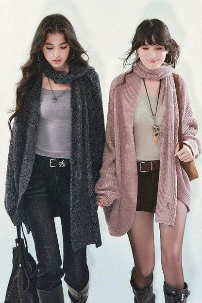 Chenille Knit Scarf Cardigan