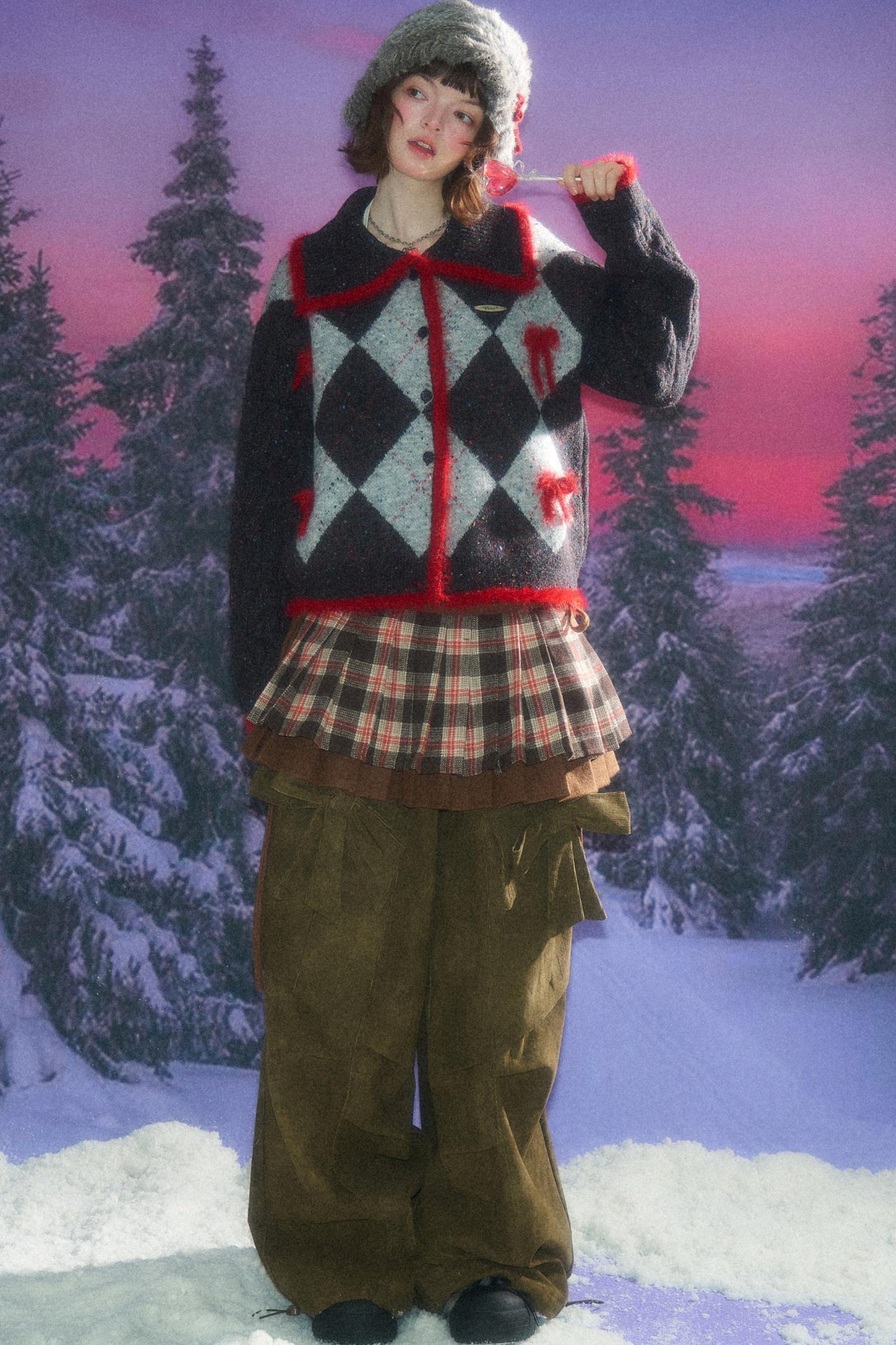 Retro Preppy Quilted Cardigan