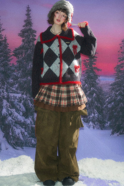 Retro Preppy Quilted Cardigan