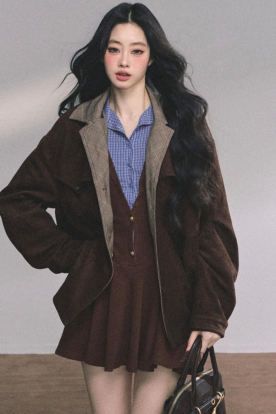 French Plaid Knitted Dress