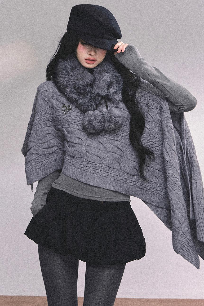Twist Gray Knit Sweater Cloak