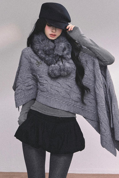 Twist Gray Knit Sweater Cloak